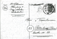 Postkarte vom 2.10.1947 an Georg von Tiesenhausen (Vorderseite)